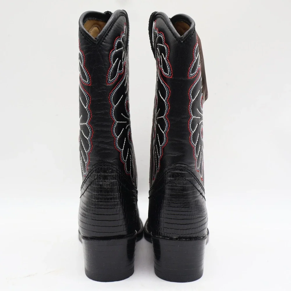 Laredo Western Cowboy Boots Kids Size 2D Vintage Black Lizard Embossed 28-2230-6